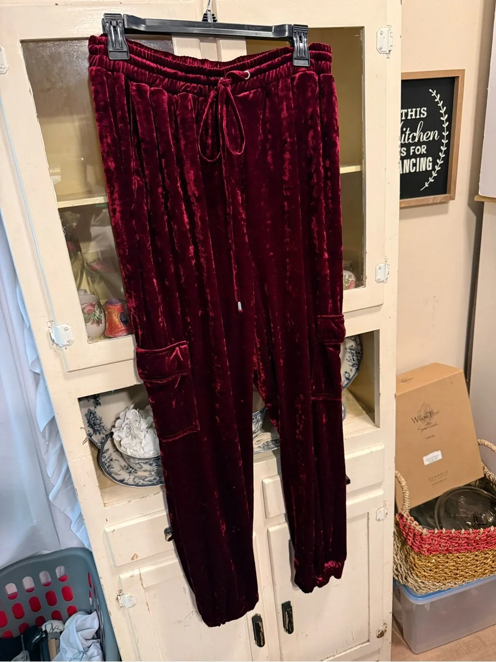 Velvet Cargo Joggers in Deep Wine